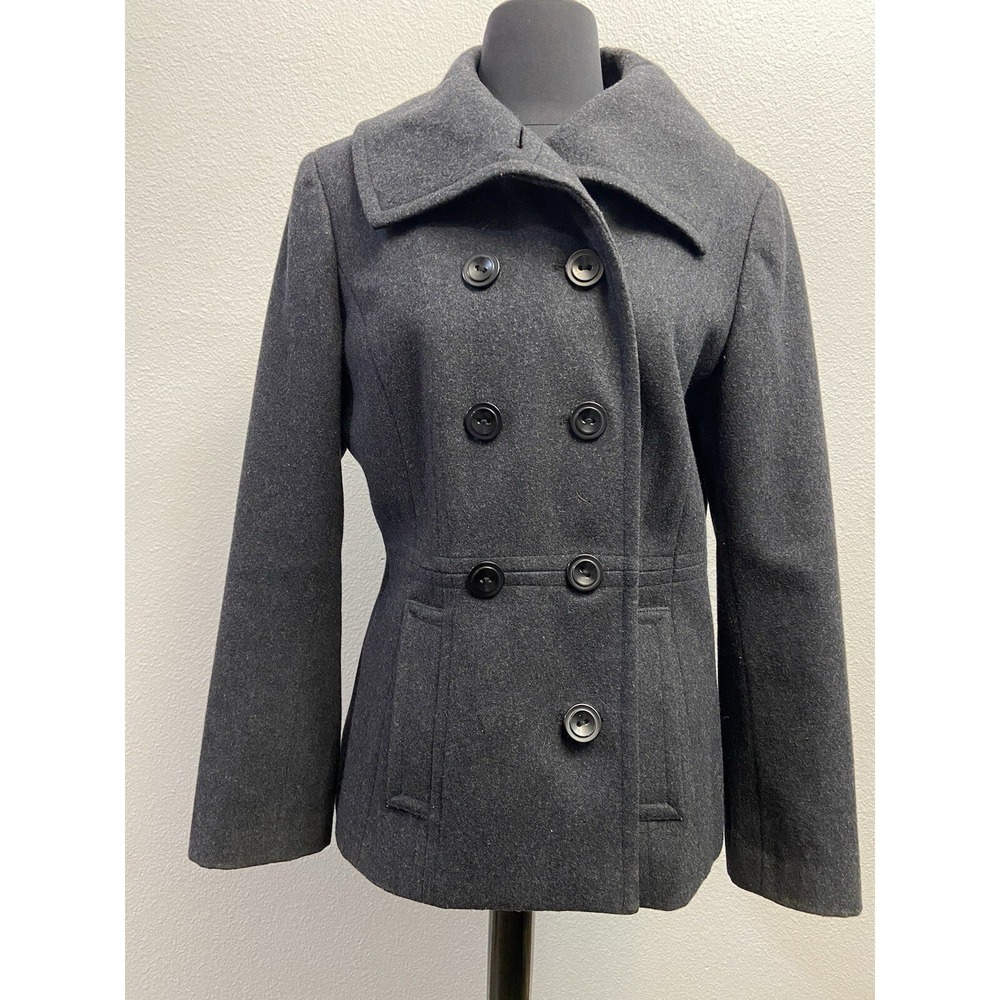Marvin Richards Coat‎ Wool Blend Black/Dark Grey Women's Peacoat Size Med